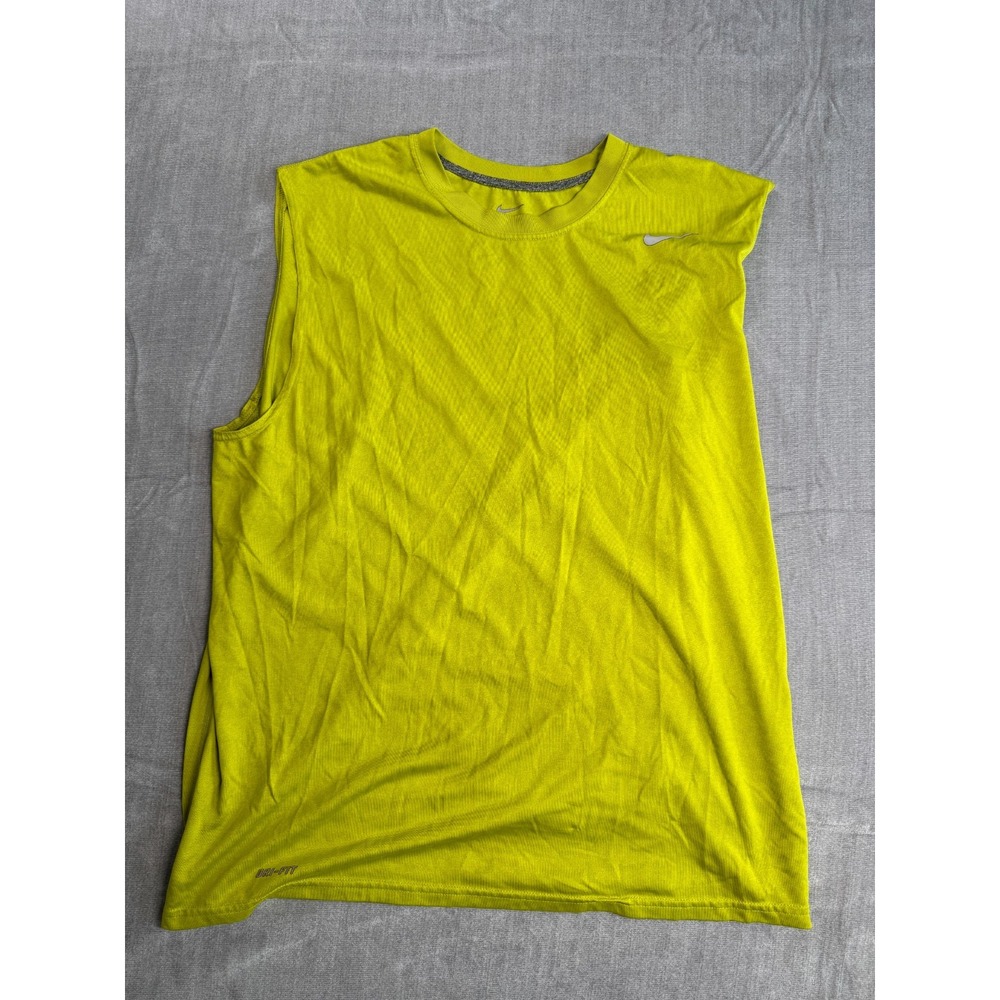 Nike Dri Fit Tank Top Mens XL Lime Green Crew Neck Running Activewear Pullover